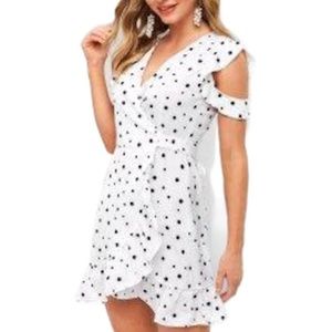 Polka Dot cold shoulder Wrap dress blouse Zaful L